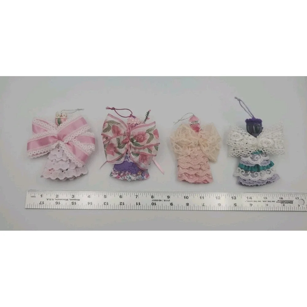 Lot Of 4‎ Handmade Angel Fabric Christmas Tree Ornaments Victorian Style Decor